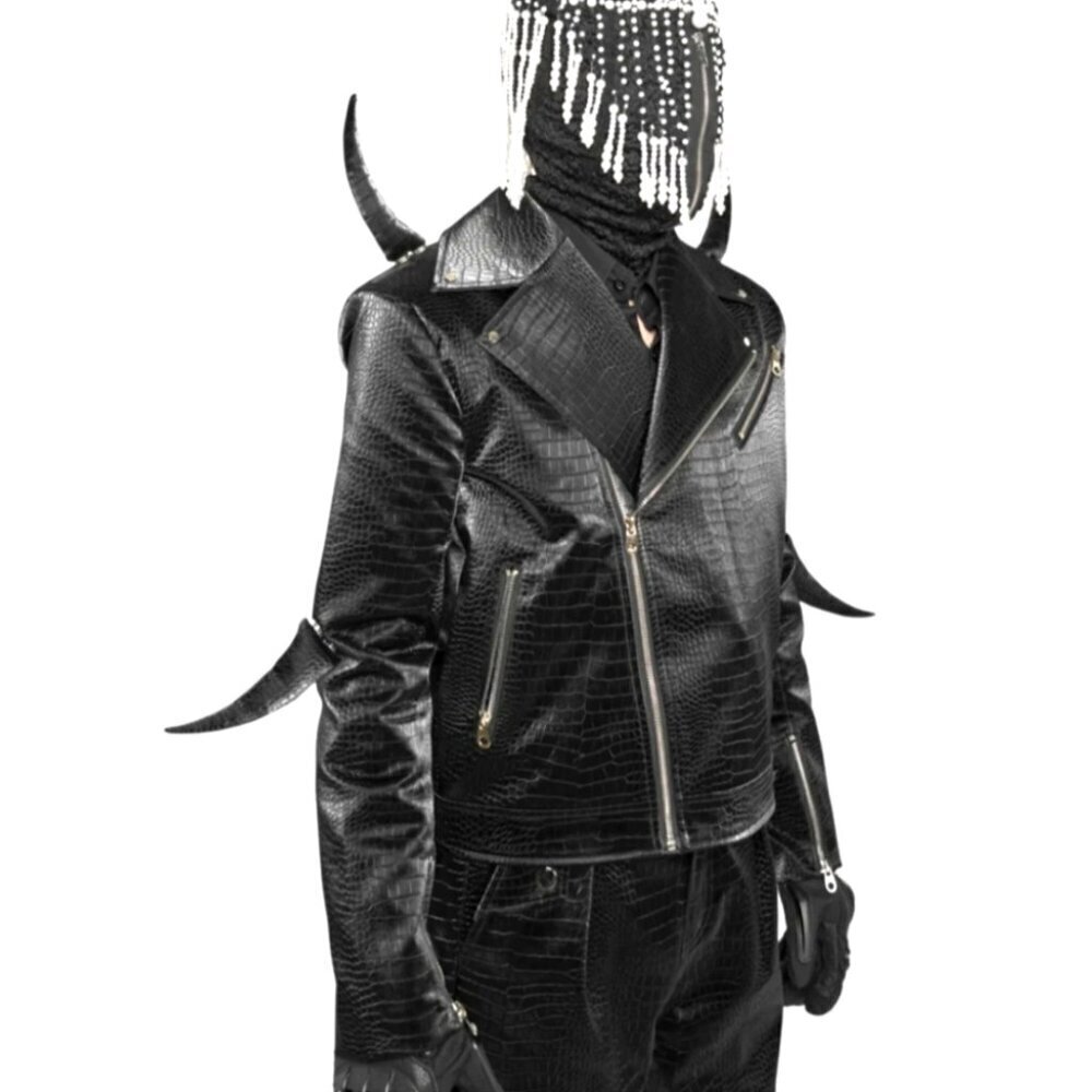 Men's Crocodile Pattern Vegan Leather Jacket with Magnetic Horns -NWT size S